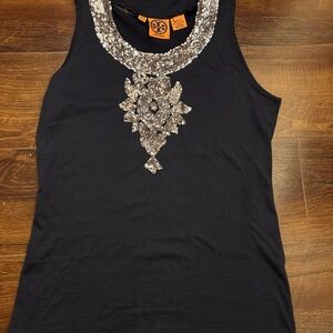 Tory Burch Black Tank Top with Silver Embellishments